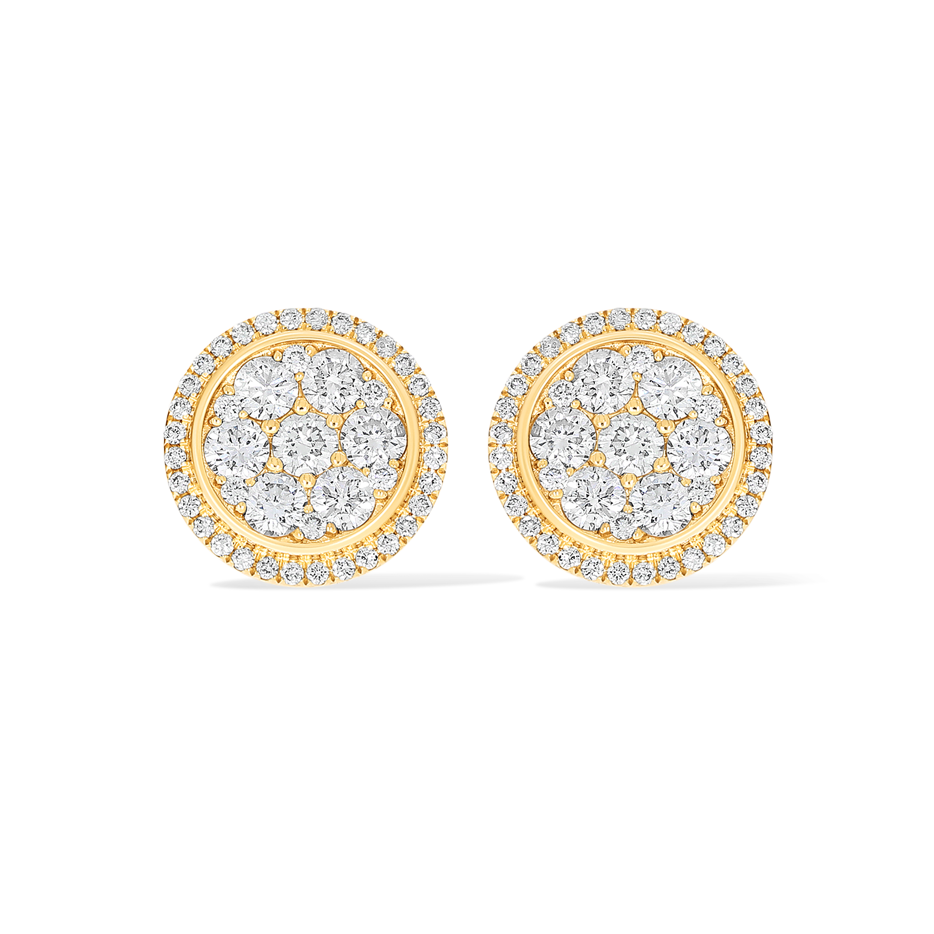 Diamond Round Cluster in Halo Setting Earrings 0.84 ct. 14k Yellow